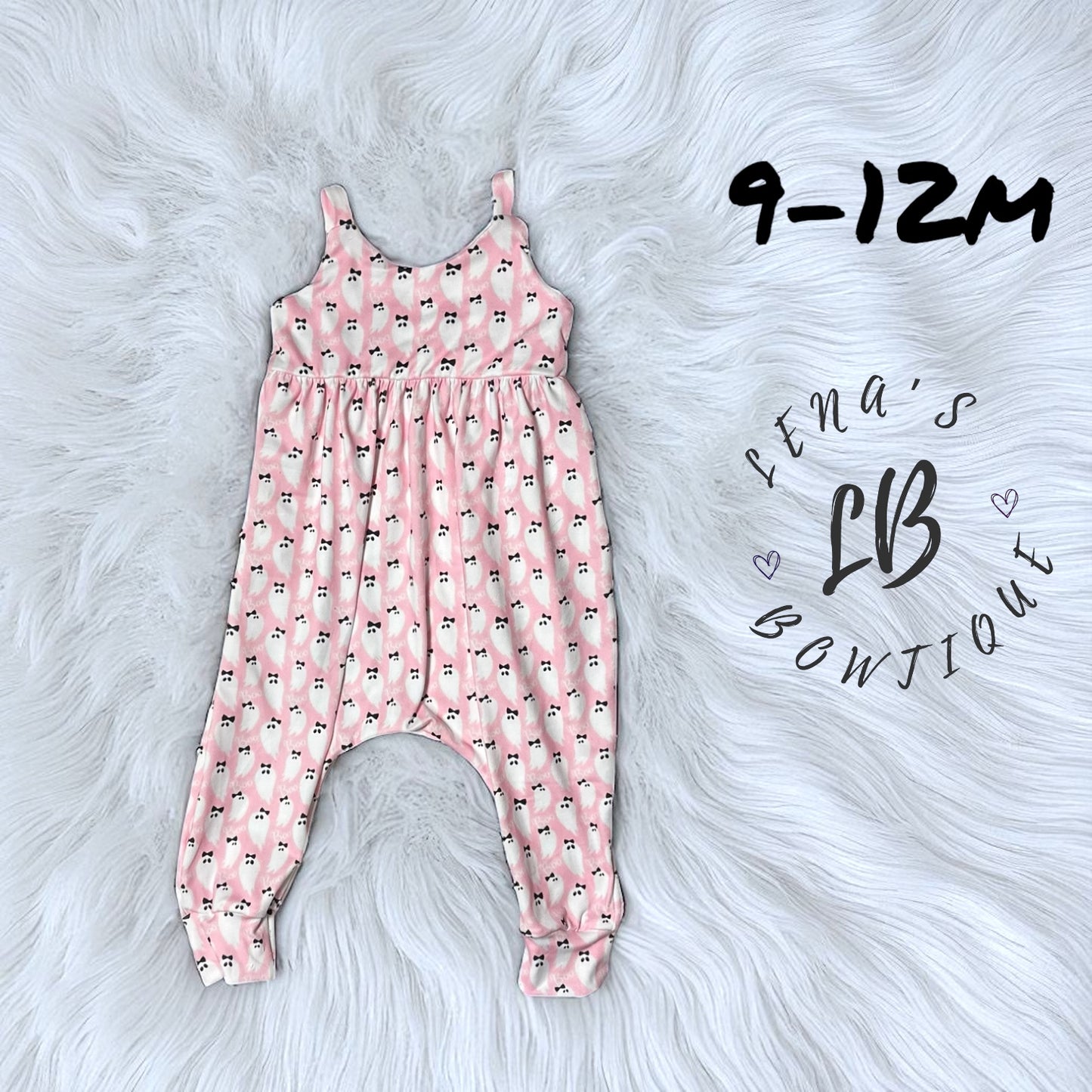 9-12m Strappy Romper Pink Ghost