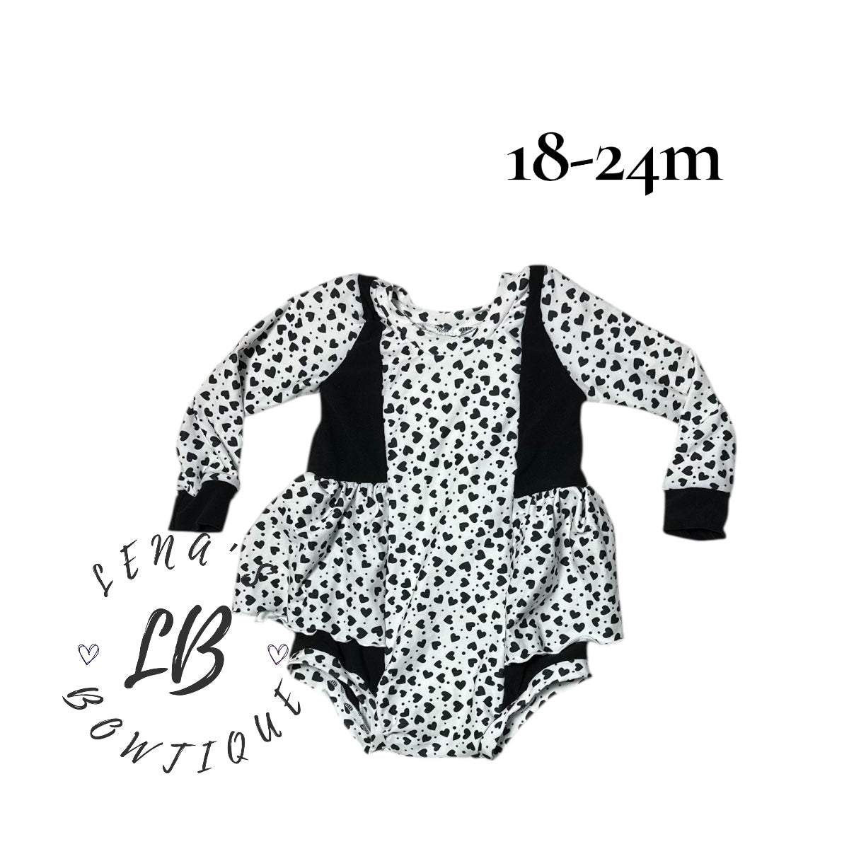18-24m Violet Romper-Hearts Blk
